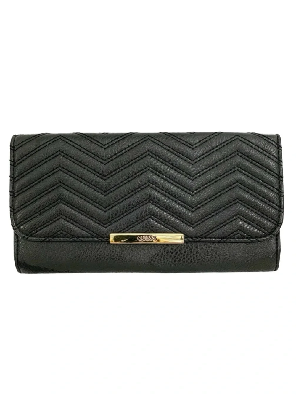 Guess Black Clutch with ID Window and Card Slots Flap Closure with Magnetic Snap